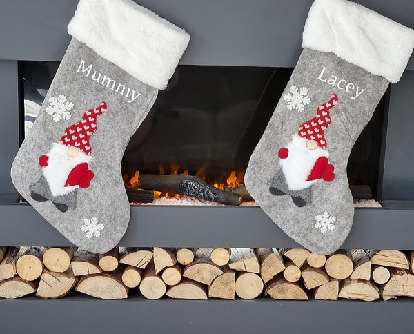 PERSONALISED GREY & WHITE CHRISTMAS STOCKING